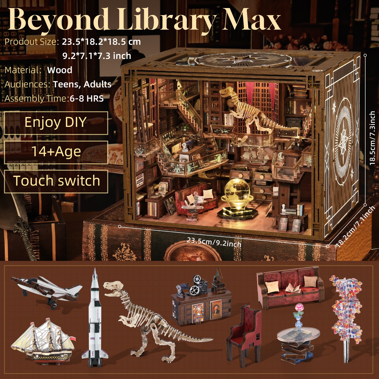 Minicity Beyond Library Max Book Nook DIY Kit – 3D Wooden Puzzle