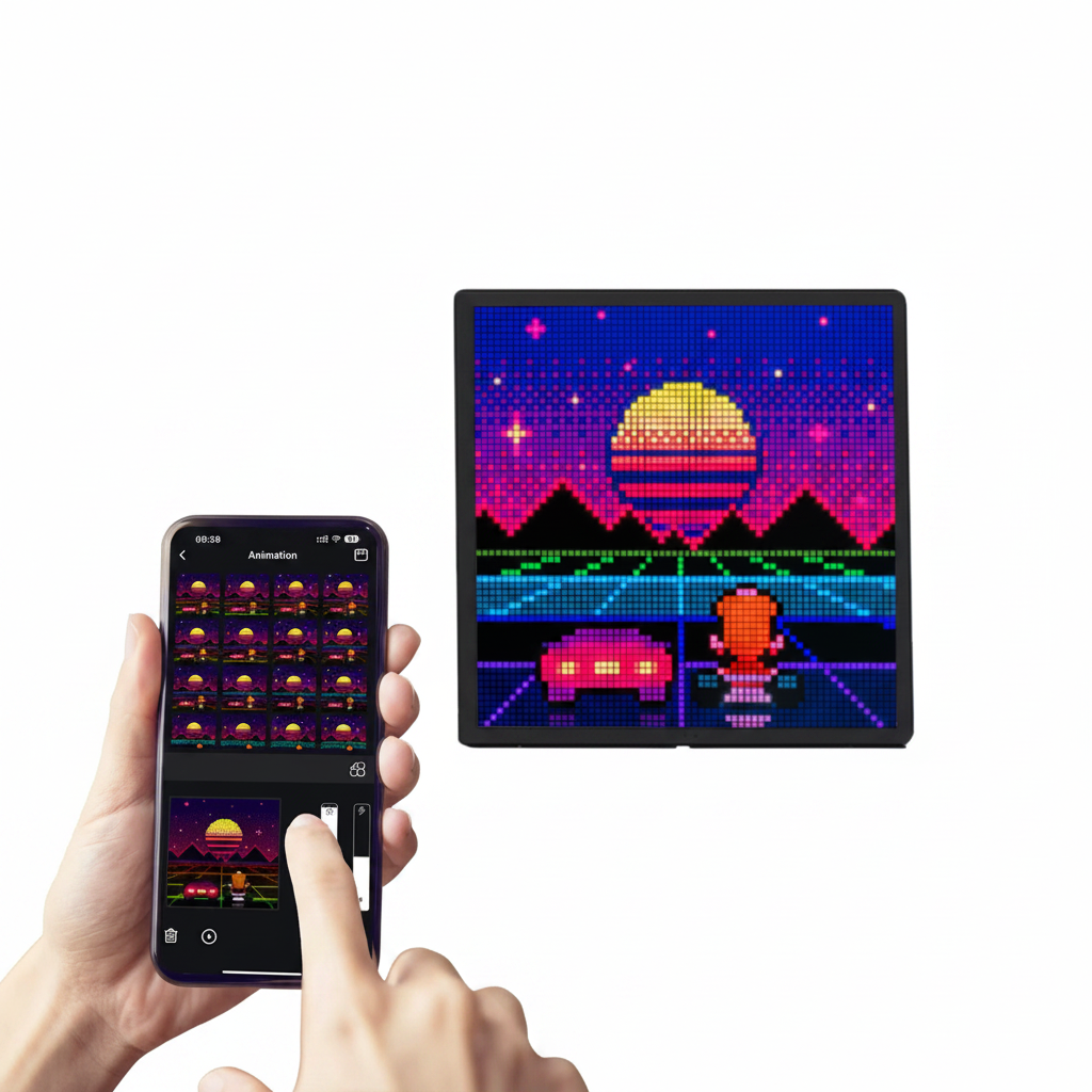 64x64 LED Pixel Art Clock – WiFi App Controlled Programmable RGB Display with Alarm for Desk & Gaming Room - Jackson’s Cool Stuff
