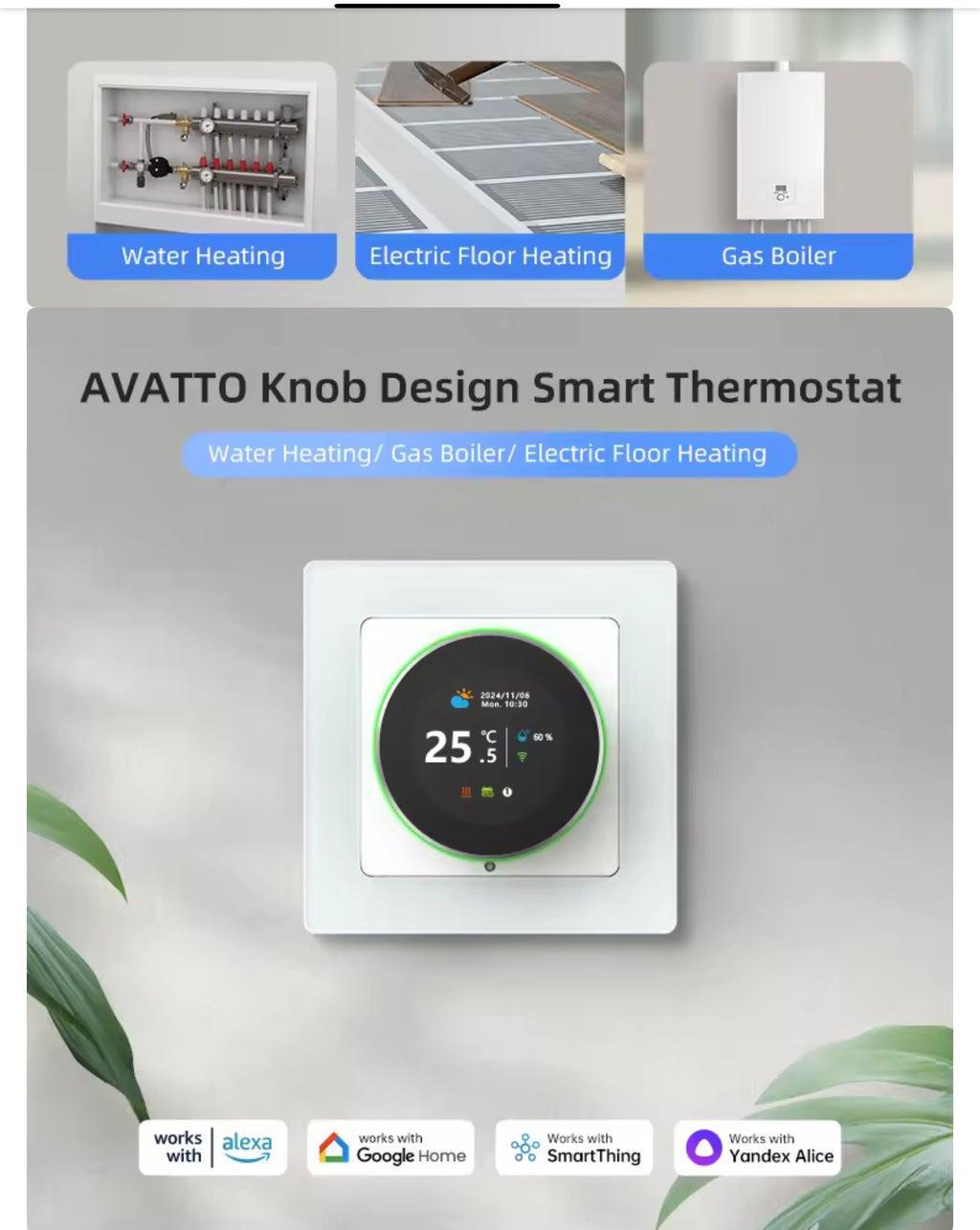 Avatto WT20R WiFi Smart Knob Thermostat – Electric Floor Heating & Water/Gas Boiler