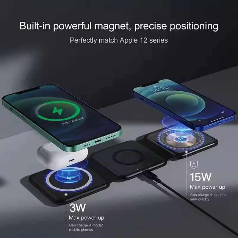 3in1 Magnetic Folding  Charger For Apple iPhone AirPods Watch Samsung