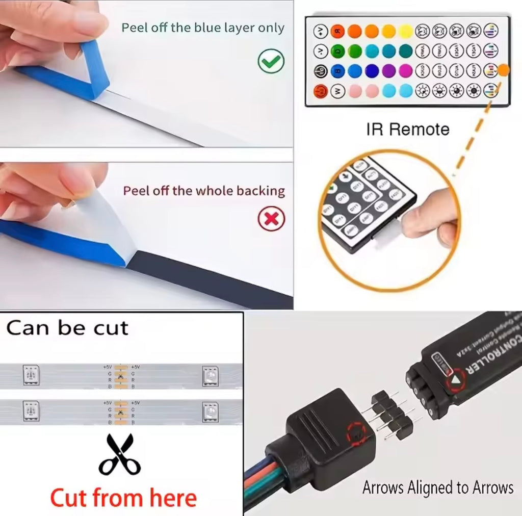 LED Strip Lights USB 5-20m RGB Colour Changing Tape for TV Kitchen Cabinet
