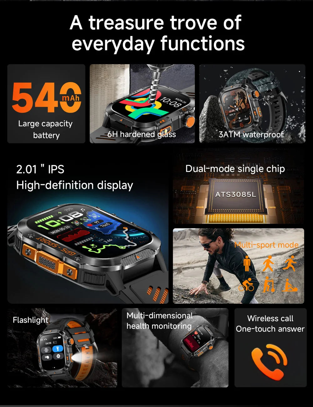 HT36 GPS Smartwatch with LED Flashlight & Bluetooth Calling