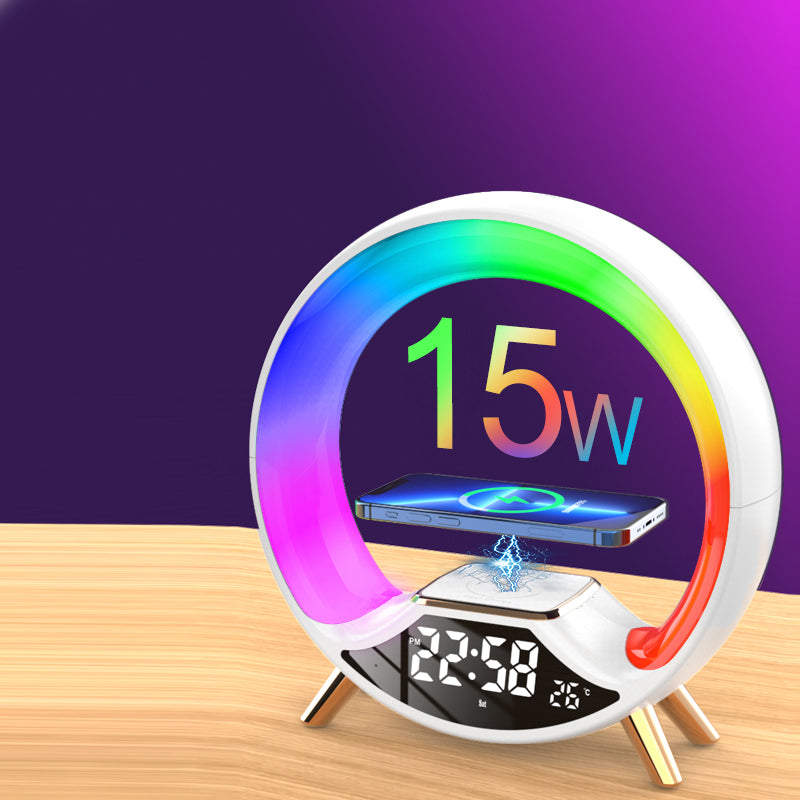 RGB Bedside Lamp with Bluetooth Speaker, Wireless Charger & Sunrise Alarm Clock