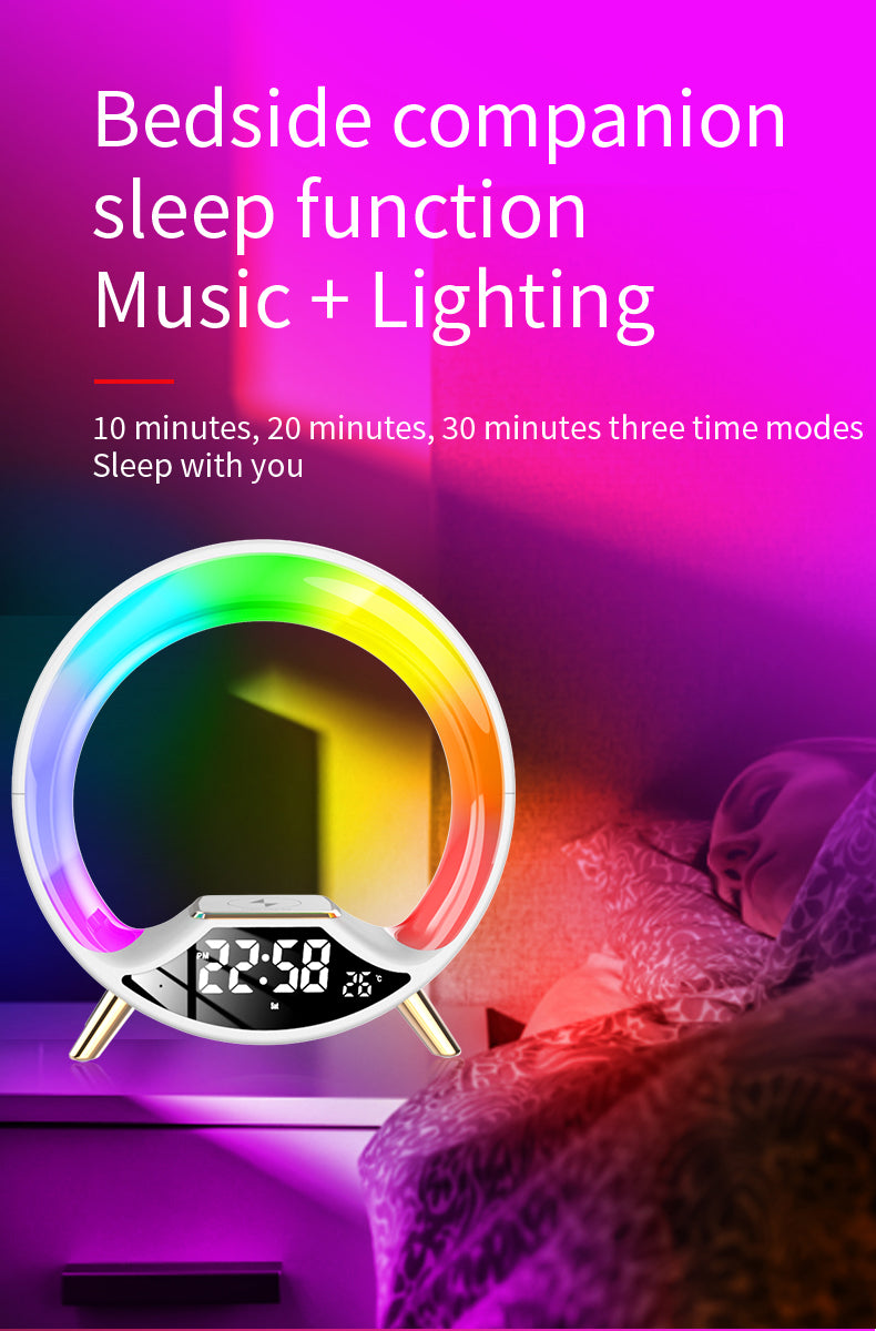 RGB Bedside Lamp with Bluetooth Speaker, Wireless Charger & Sunrise Alarm Clock