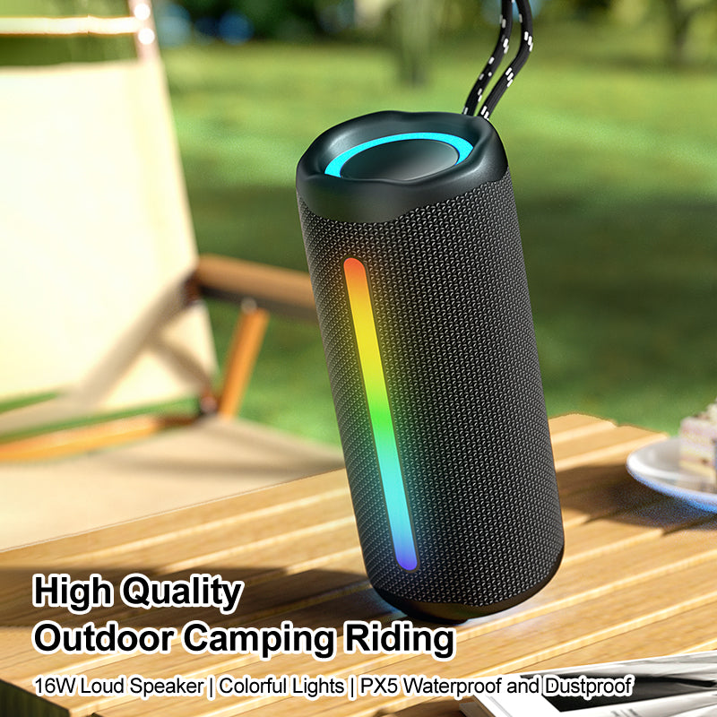 Portable Outdoor Bluetooth Speaker – 16W Subwoofer with RGB LED Lighting