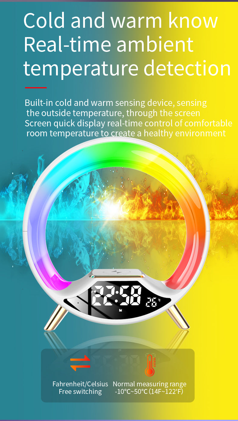 RGB Bedside Lamp with Bluetooth Speaker, Wireless Charger & Sunrise Alarm Clock
