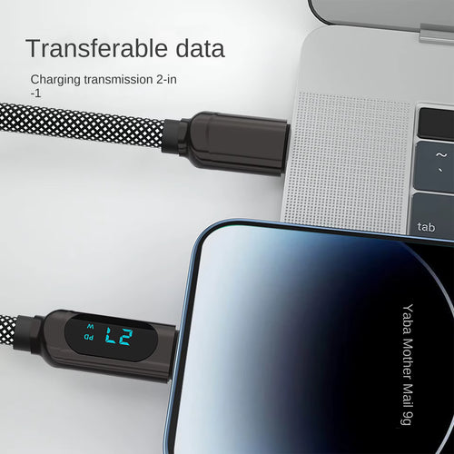 100W Digital Display Braided USB-C Charging Cable for iPhone – 2m Fast Charge