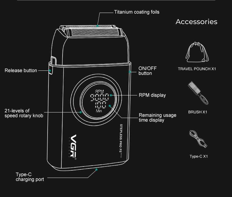 VGR V-378 Professional Electric Foil Shaver for Men – IPX5 Waterproof, USB Rechargeable