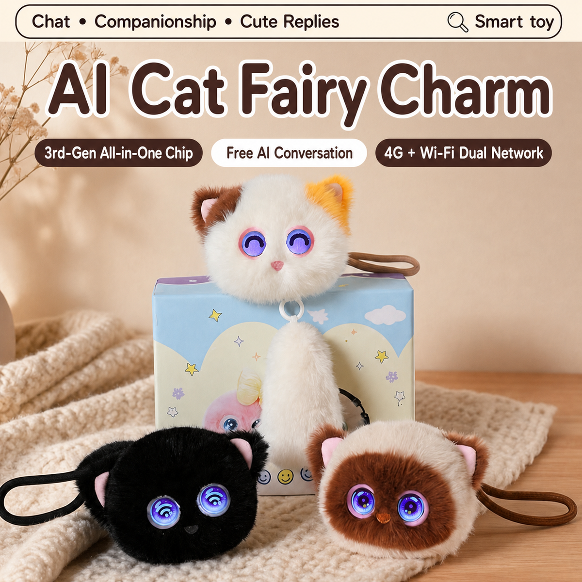 TechStar AI Cat Companion Interactive Plush Toy