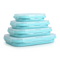Collapsible Silicone Lunch Box Set of 4 | Microwave Safe Food Containers with Plastic Lids - Jackson’s Cool Stuff