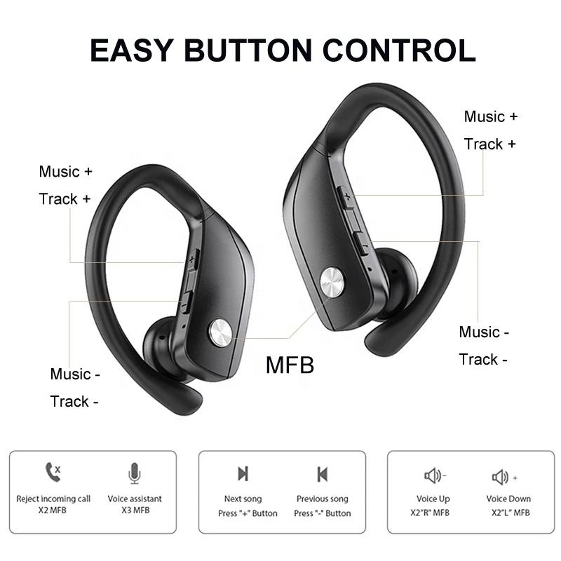 T16 TWS Ear Hook Sports Earbuds – True Wireless Bass Gaming Headphones