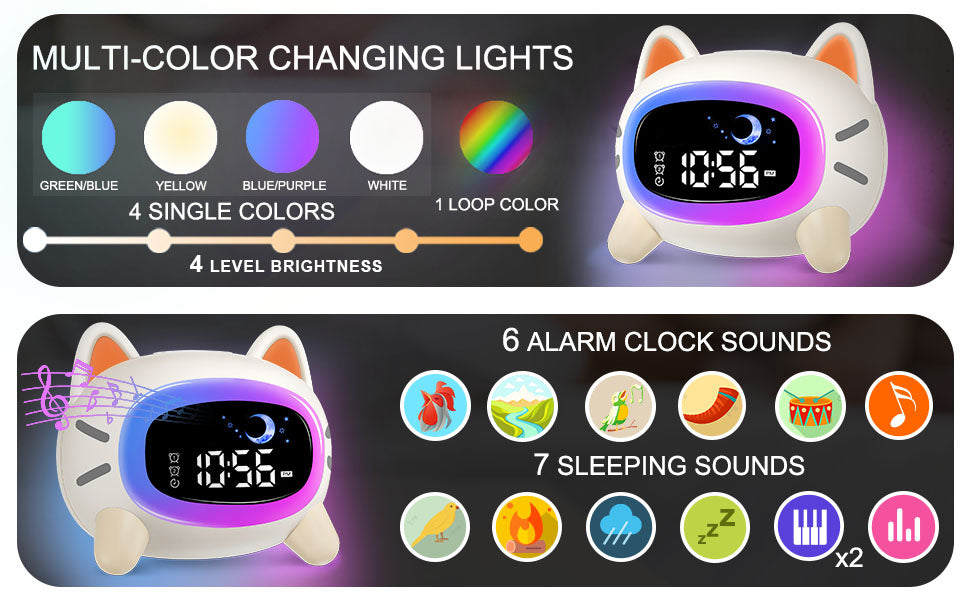 Kids Sleep Trainer & Sunrise Alarm Clock with 7-Colour Night Light & White Noise Machine
