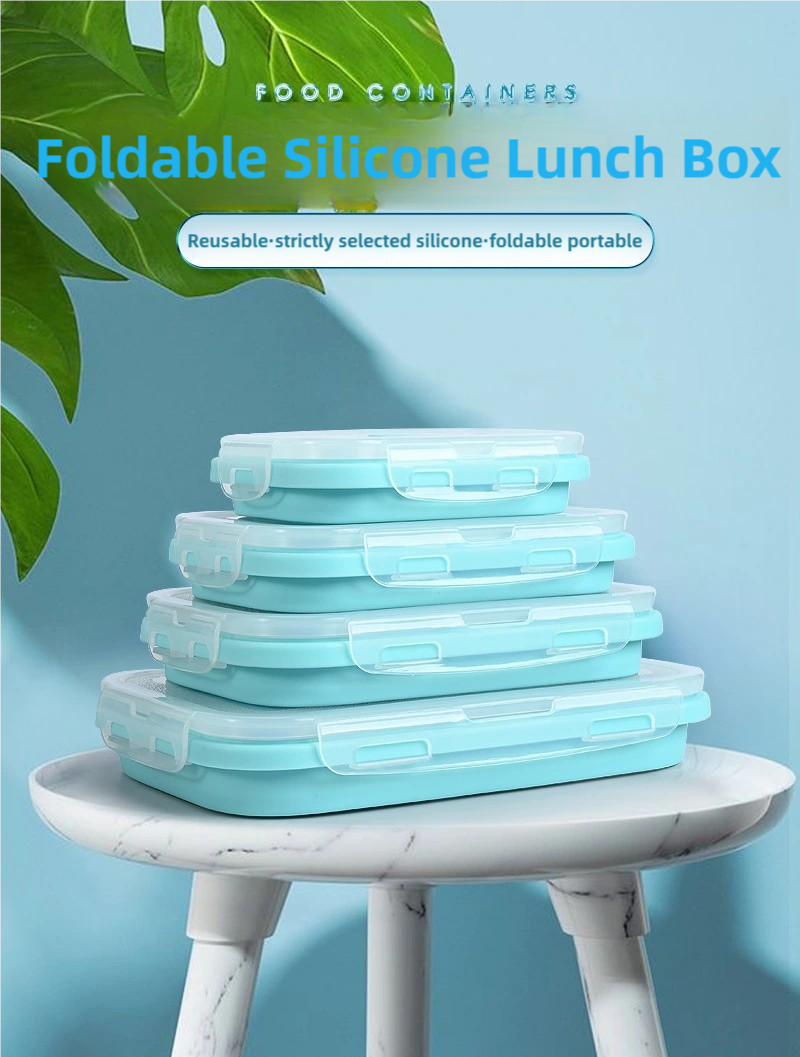 Collapsible Silicone Lunch Box Set of 4 | Microwave Safe Food Containers with Plastic Lids - Jackson’s Cool Stuff