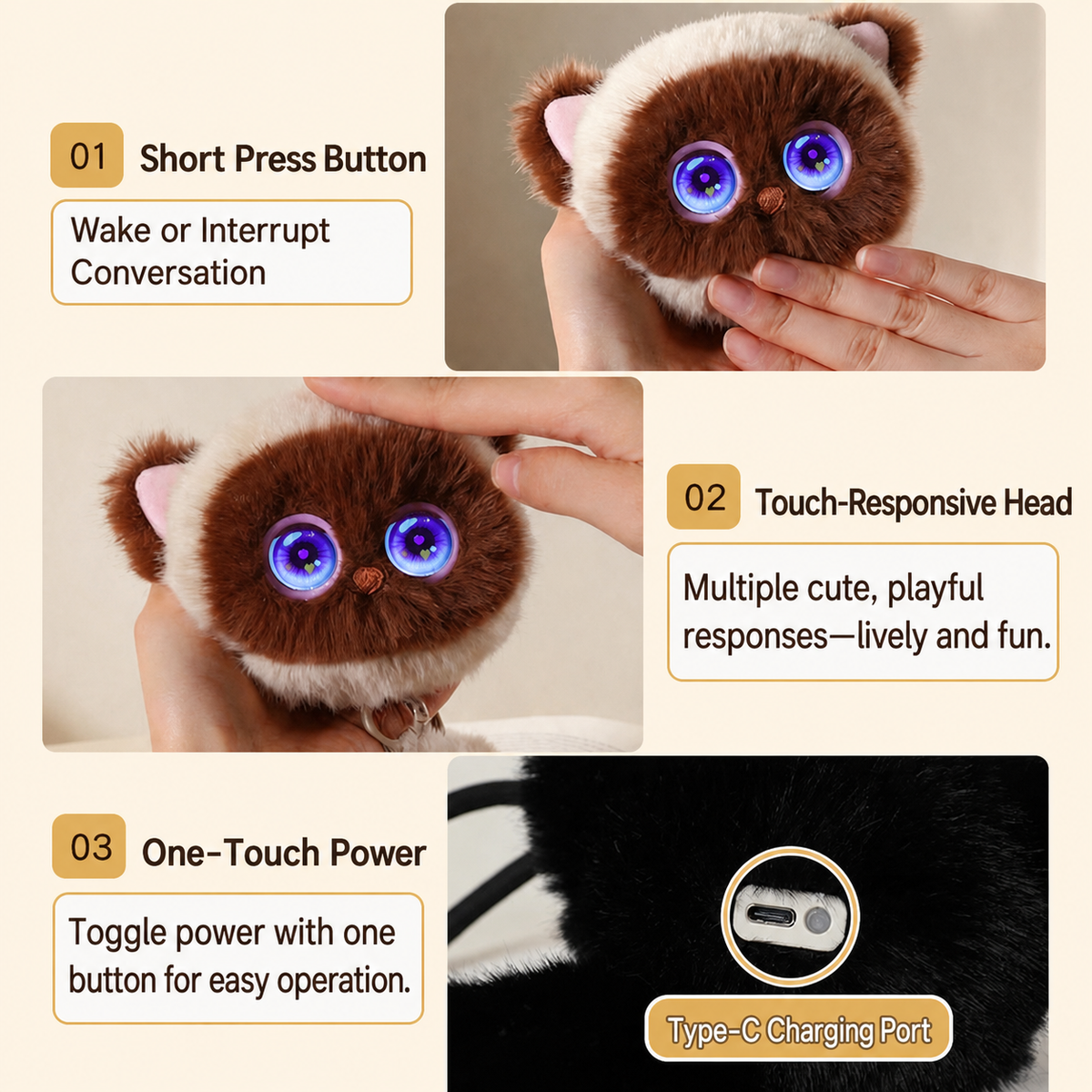 TechStar AI Cat Companion Interactive Plush Toy
