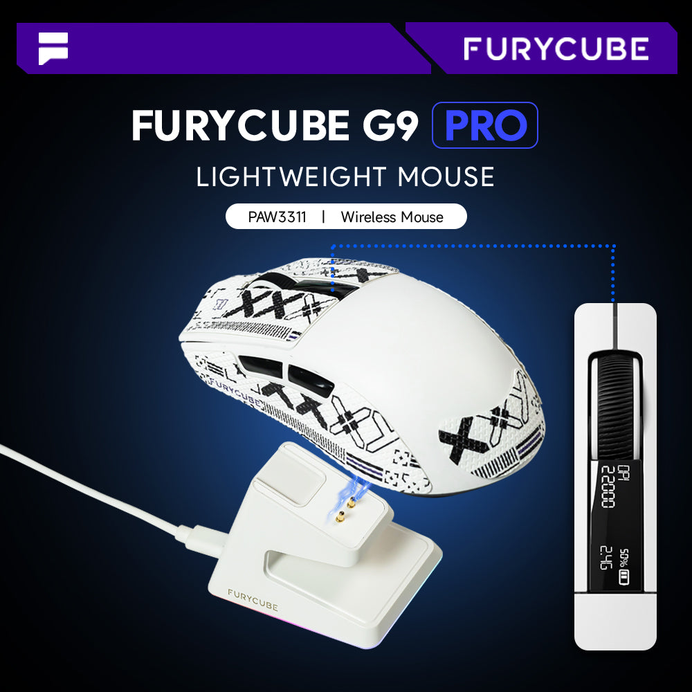 FURYCUBE G9 PRO Tri-Mode Wireless Gaming Mouse with RGB Charging Dock | PAW3311 | 22000 DPI - Jackson’s Cool Stuff