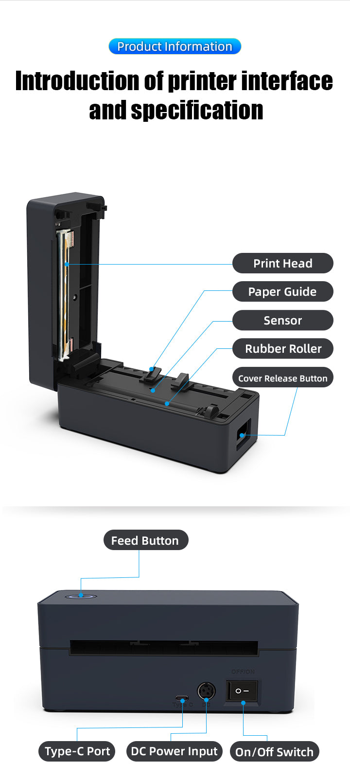 Thermal Label Printer USB & Bluetooth – POS9260 | Android, iPhone, Windows & Mac