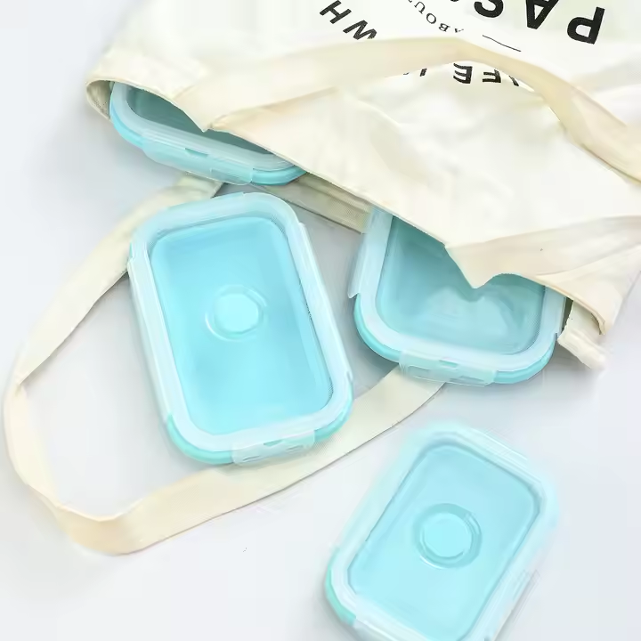 Collapsible Silicone Lunch Box Set of 4 | Microwave Safe Food Containers with Plastic Lids - Jackson’s Cool Stuff