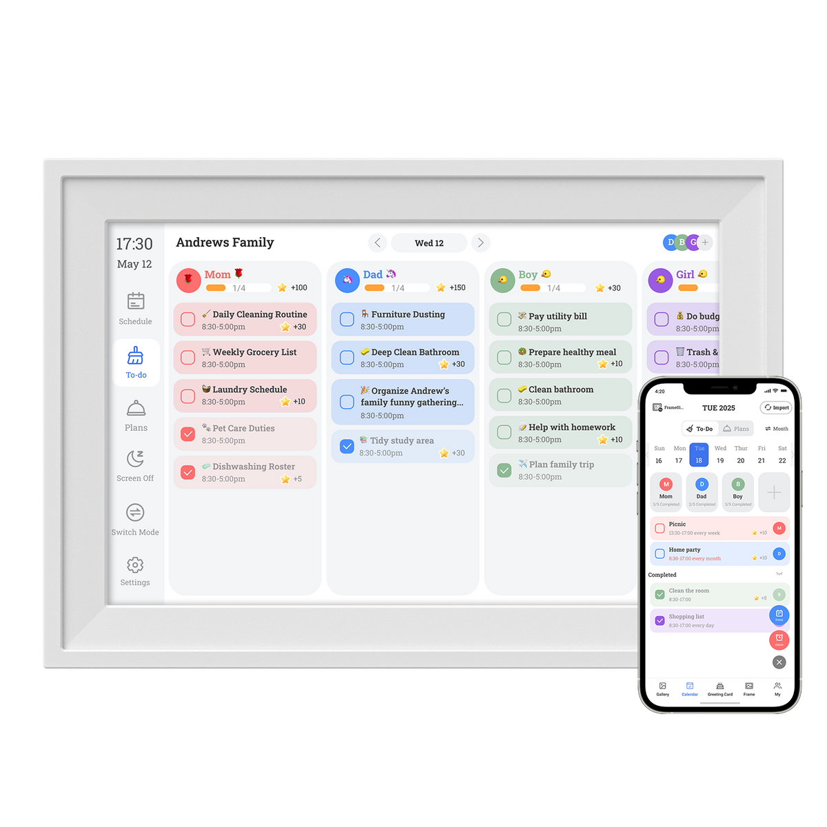 Digital Chore Chart – Smart Touchscreen Family Organiser & Wall Mount Display