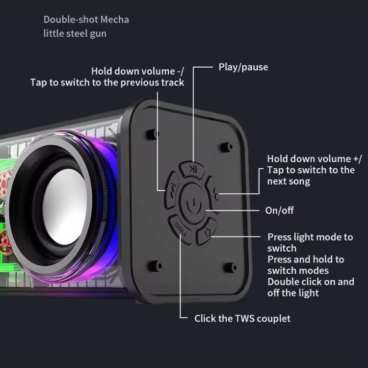 Transparent Mecha Wireless Speaker V8 RGB LED Bluetooth 5.3 IPX4
