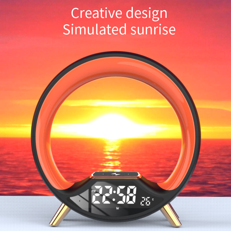 RGB Bedside Lamp with Bluetooth Speaker, Wireless Charger & Sunrise Alarm Clock