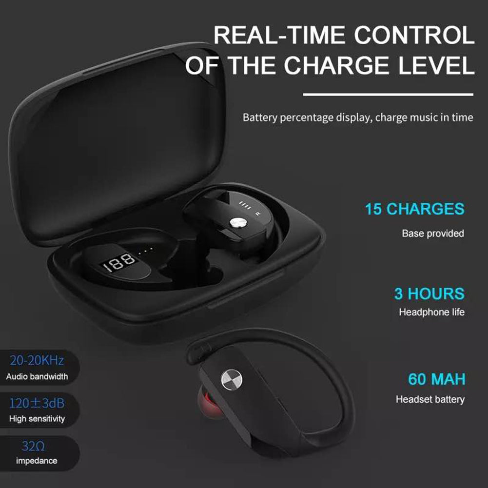 T16 TWS Ear Hook Sports Earbuds – True Wireless Bass Gaming Headphones