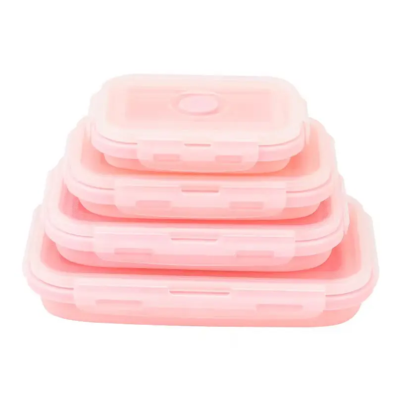 Collapsible Silicone Lunch Box Set of 4 | Microwave Safe Food Containers with Plastic Lids - Jackson’s Cool Stuff