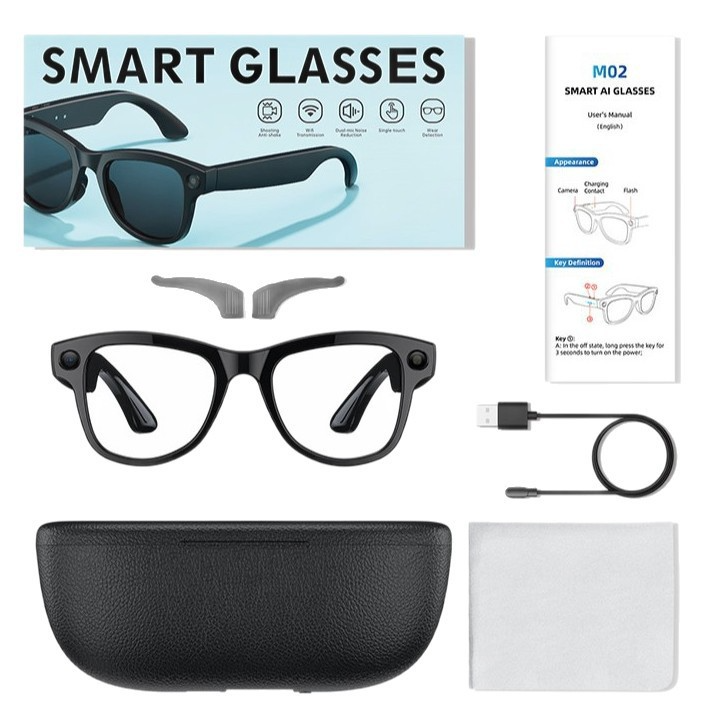 M02 Ultra AI Smart Glasses – 8MP Dual Camera, 32GB, ChatGPT, Real-Time Translation & IPX-5 | Two Lens Sets Included - Jackson’s Cool Stuff