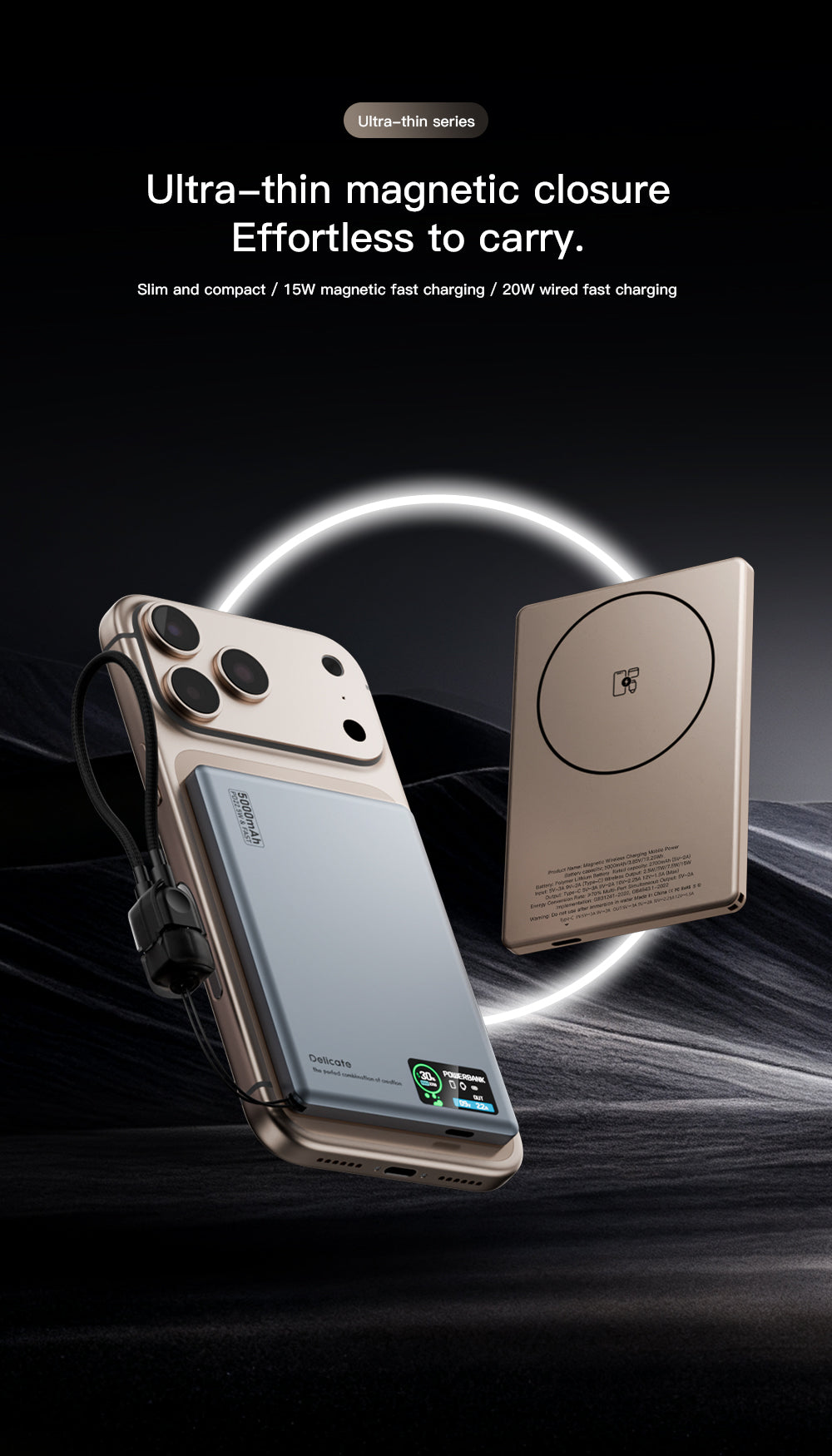 Ultra-Slim Magnetic Power Bank 5000mAh with Digital Display - HDL-007