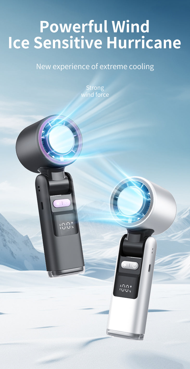 High-Speed Ice Compress Handheld Fan with Digital Display | 100 Speed Foldable Cooling Fan