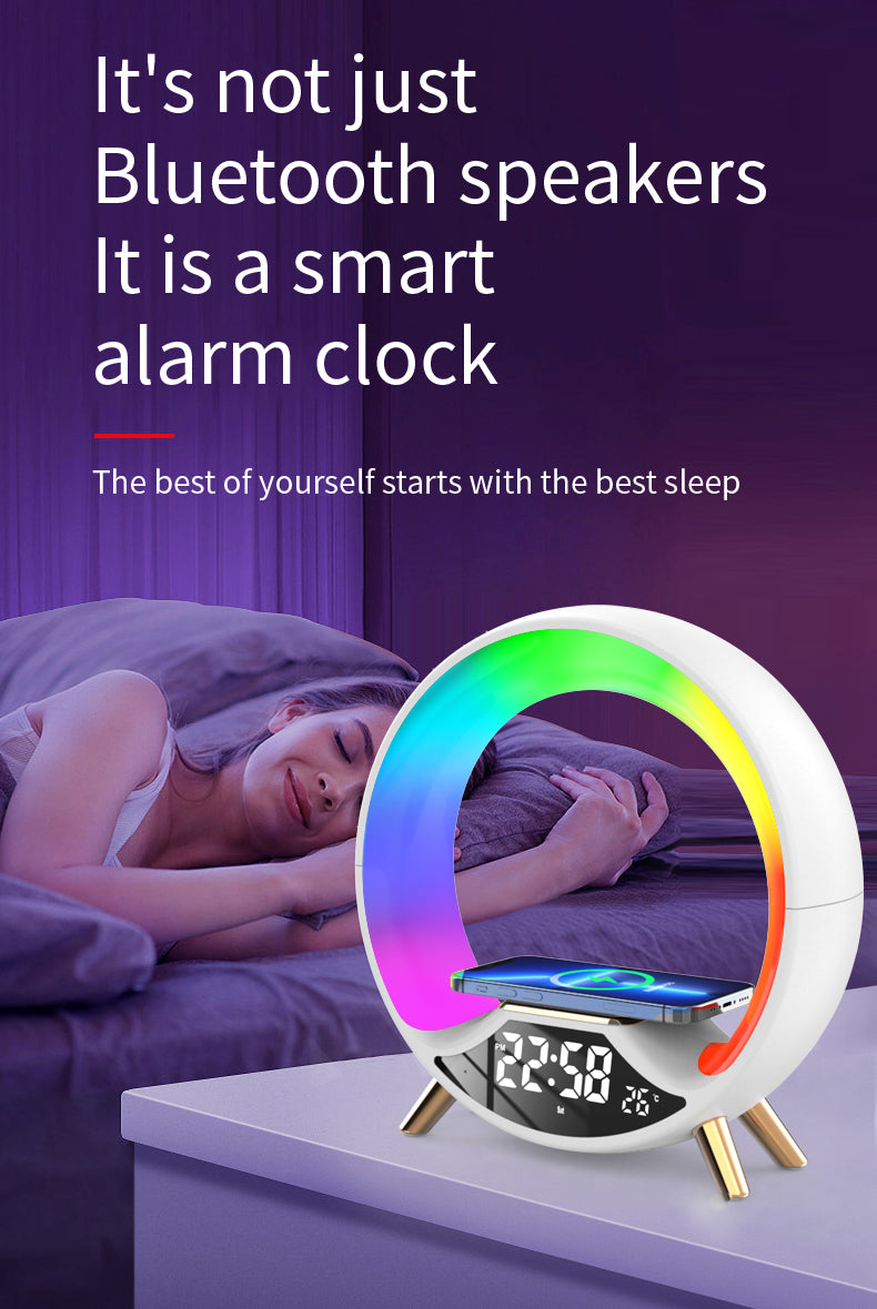 RGB Bedside Lamp with Bluetooth Speaker, Wireless Charger & Sunrise Alarm Clock