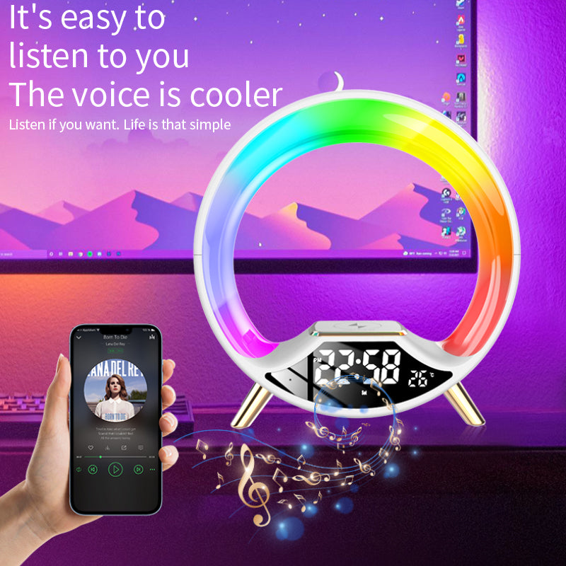 RGB Bedside Lamp with Bluetooth Speaker, Wireless Charger & Sunrise Alarm Clock