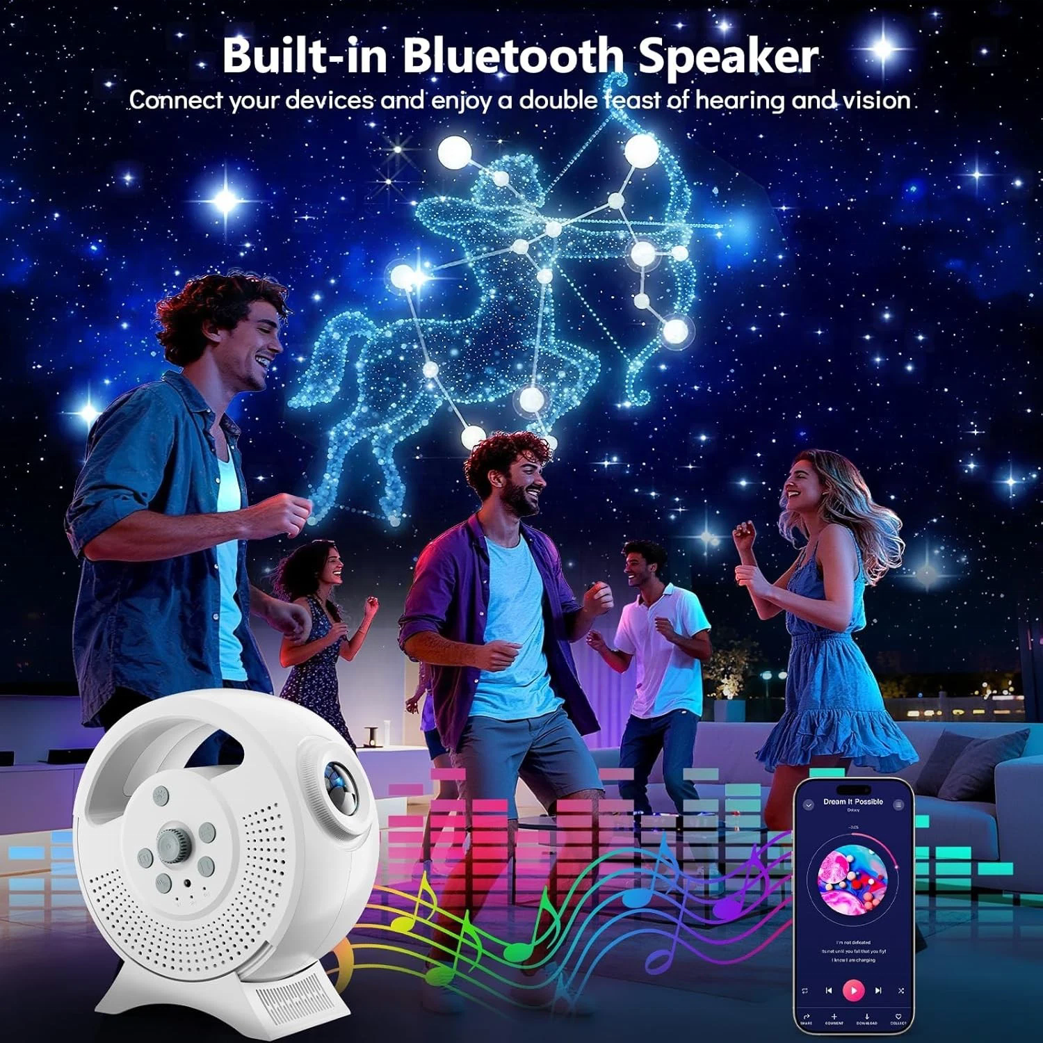 3D Galaxy Projector – 60 Dynamic Scenes, HD Planetarium with Bluetooth Speaker