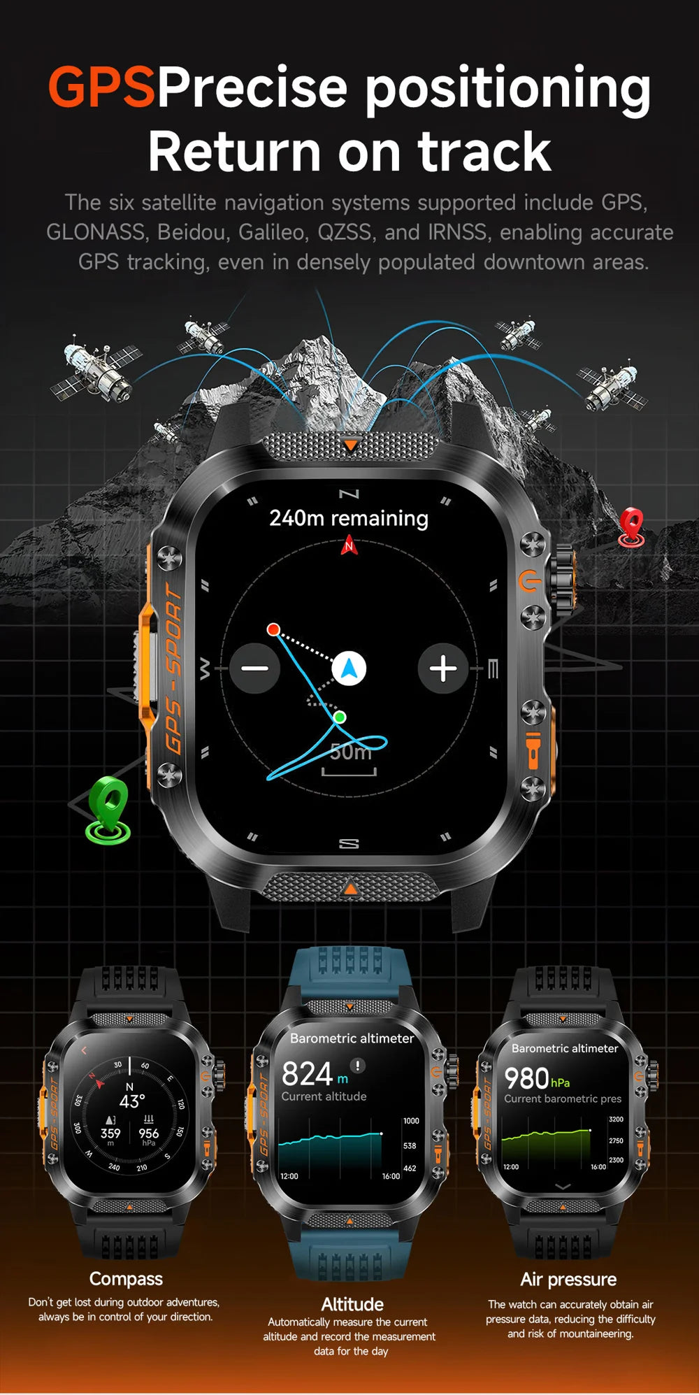 HT36 GPS Smartwatch with LED Flashlight & Bluetooth Calling