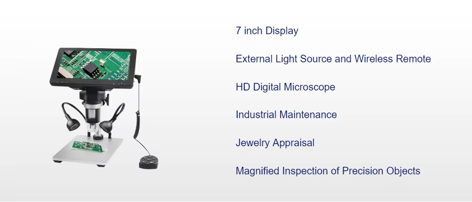 Digital USB Stereo Microscope 1200X with 7" HD Display & LED Light