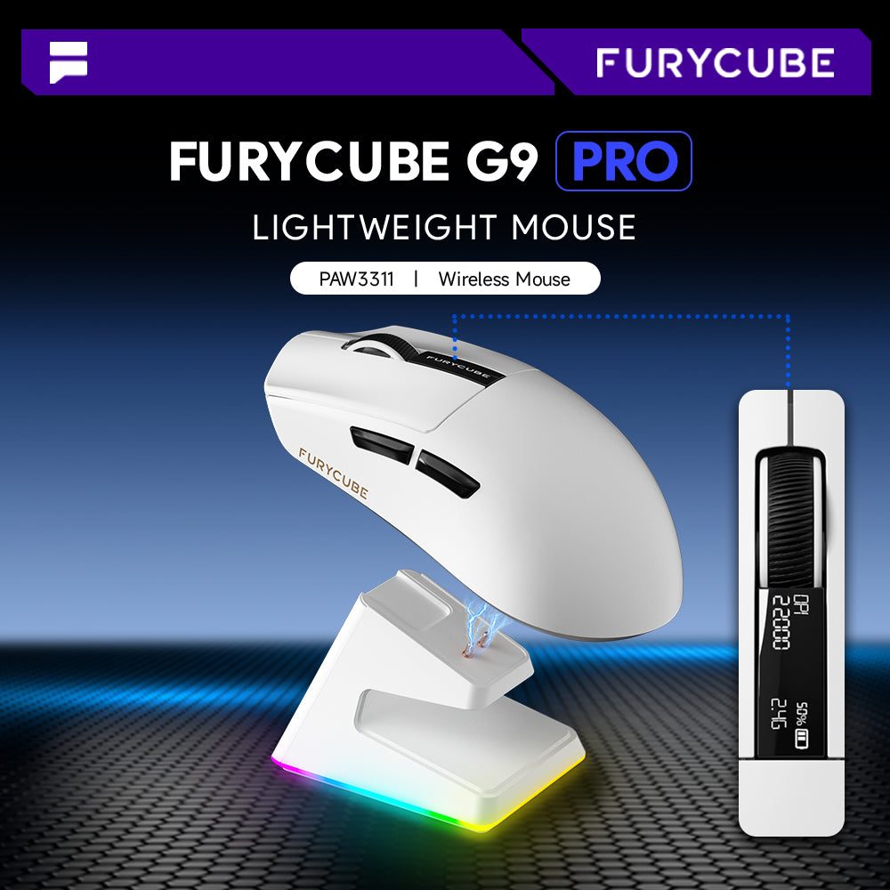 FURYCUBE G9 PRO Tri-Mode Wireless Gaming Mouse with RGB Charging Dock | PAW3311 | 22000 DPI - Jackson’s Cool Stuff
