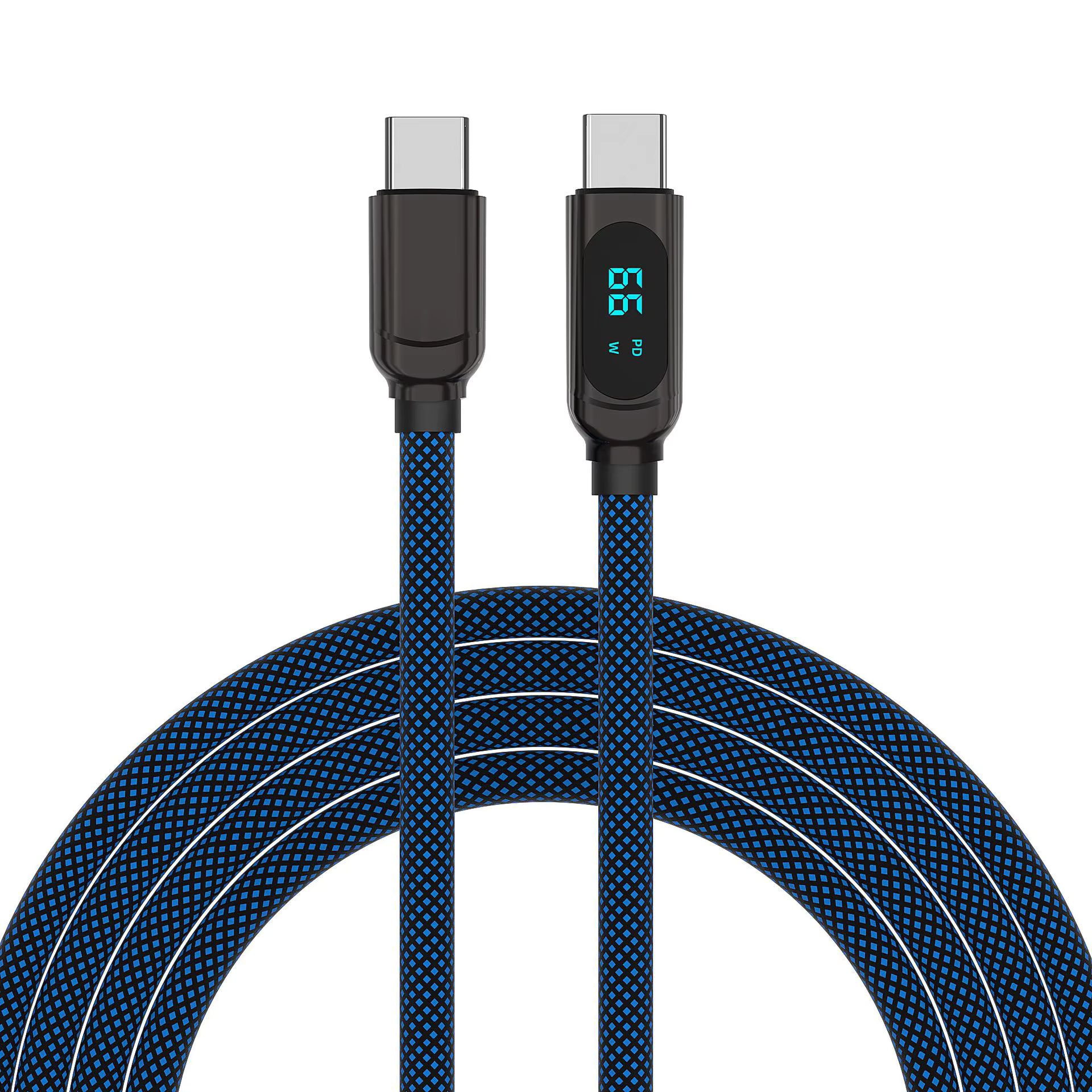 100W Digital Display Braided USB-C Charging Cable for iPhone – 2m Fast Charge