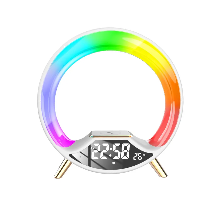 RGB Bedside Lamp with Bluetooth Speaker, Wireless Charger & Sunrise Alarm Clock