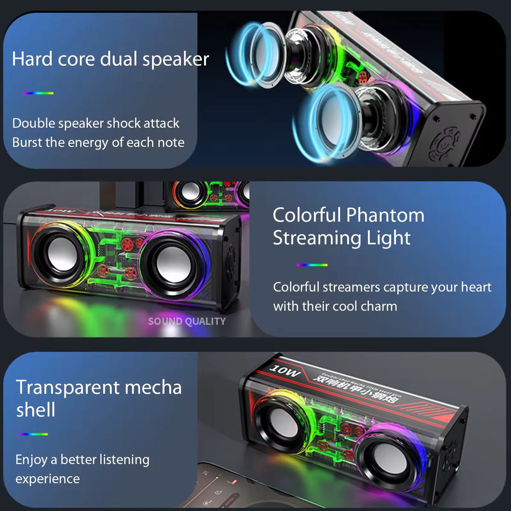 Transparent Mecha Wireless Speaker V8 RGB LED Bluetooth 5.3 IPX4
