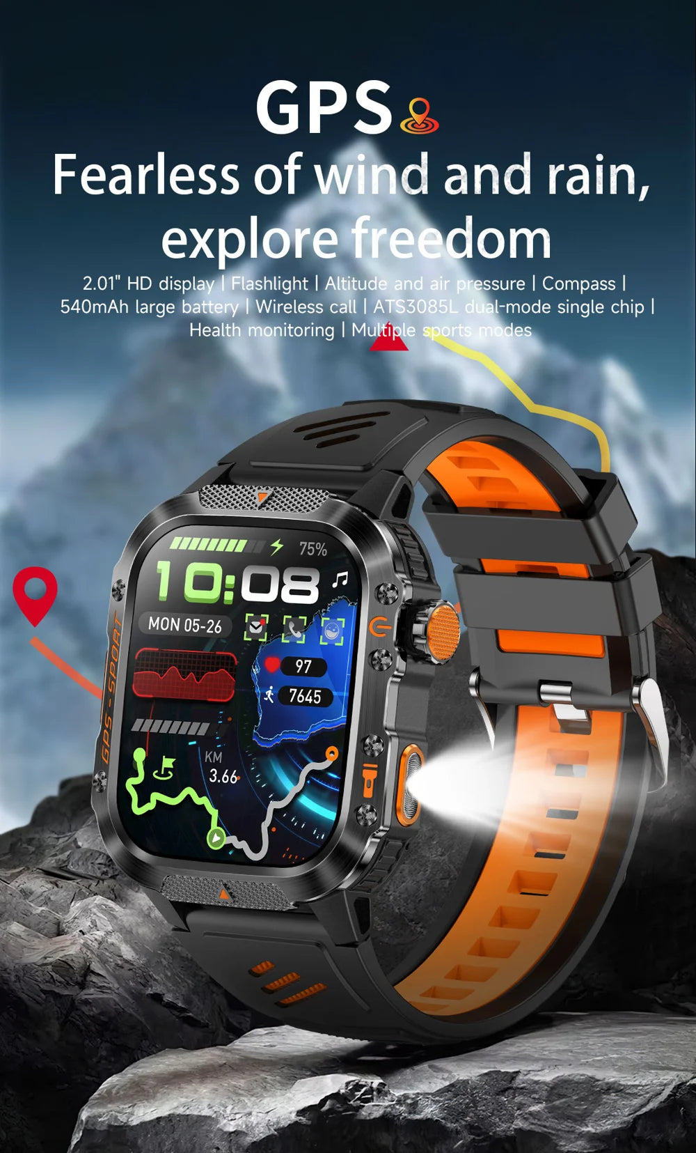 HT36 GPS Smartwatch with LED Flashlight & Bluetooth Calling