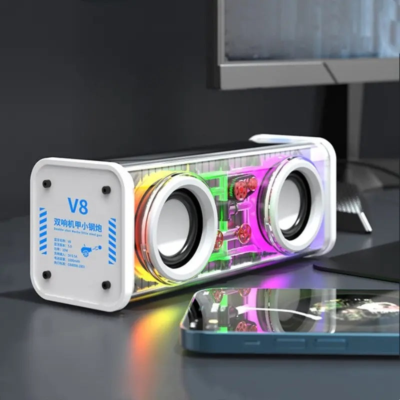 Transparent Mecha Wireless Speaker V8 RGB LED Bluetooth 5.3 IPX4