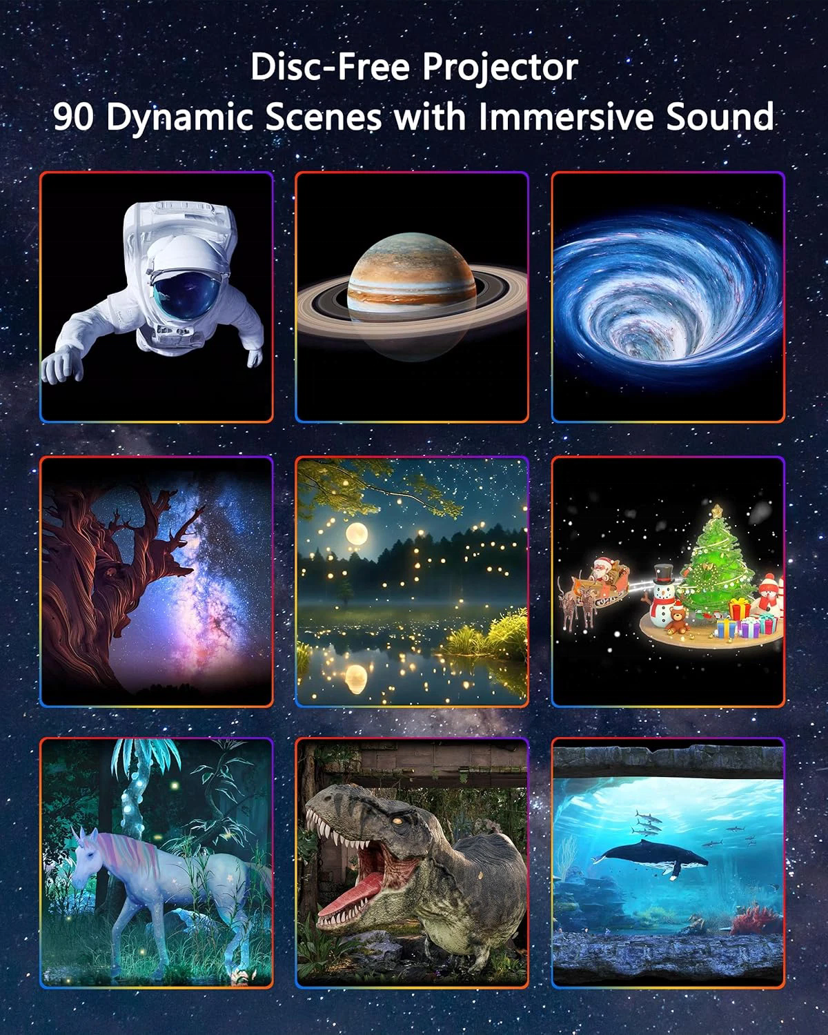 3D Galaxy Projector – 60 Dynamic Scenes, HD Planetarium with Bluetooth Speaker