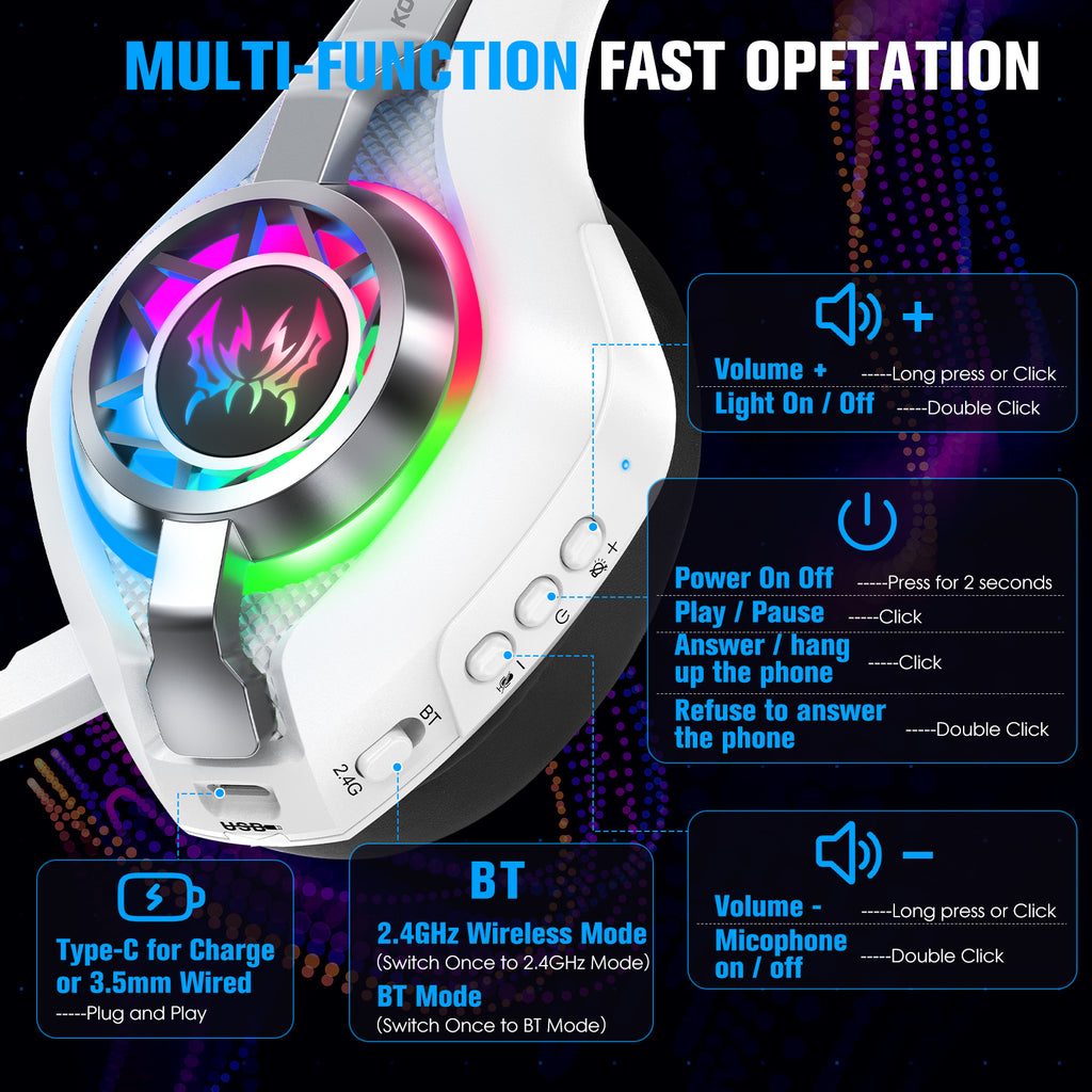 KOTION EACH GS400 Ultra Wireless Gaming Headset, 7.1 Surround Sound, RGB, ANC