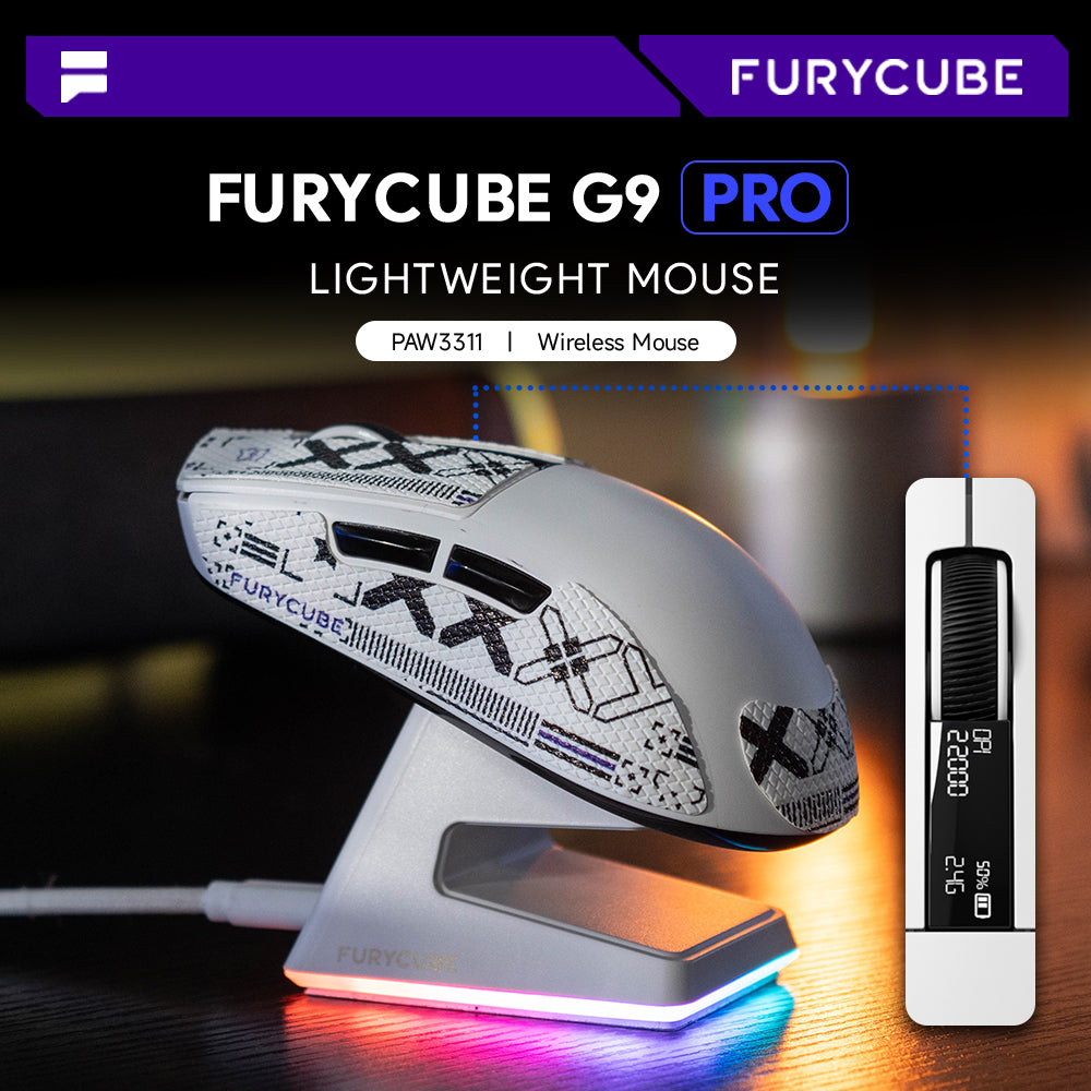 FURYCUBE G9 PRO Tri-Mode Wireless Gaming Mouse with RGB Charging Dock | PAW3311 | 22000 DPI - Jackson’s Cool Stuff