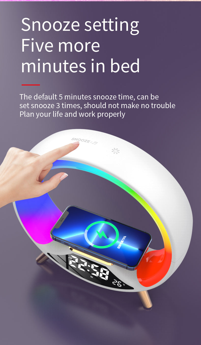 RGB Bedside Lamp with Bluetooth Speaker, Wireless Charger & Sunrise Alarm Clock