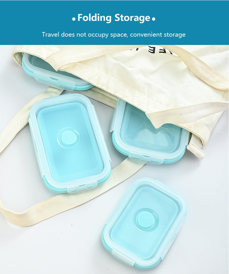 Collapsible Silicone Lunch Box Set of 4 | Microwave Safe Food Containers with Plastic Lids - Jackson’s Cool Stuff