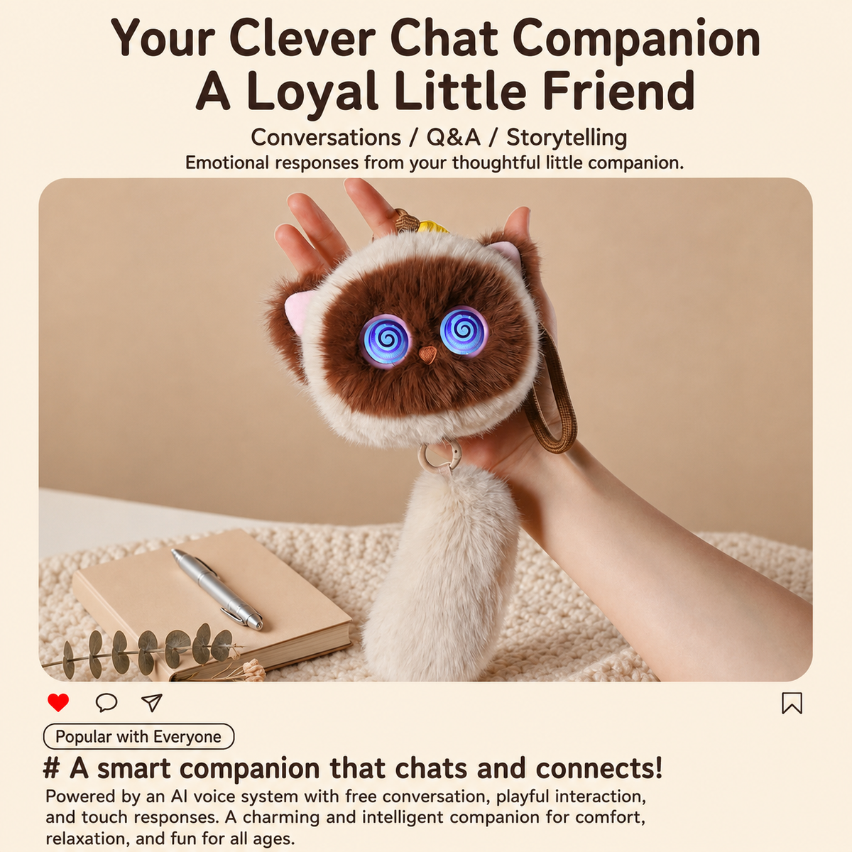 TechStar AI Cat Companion Interactive Plush Toy