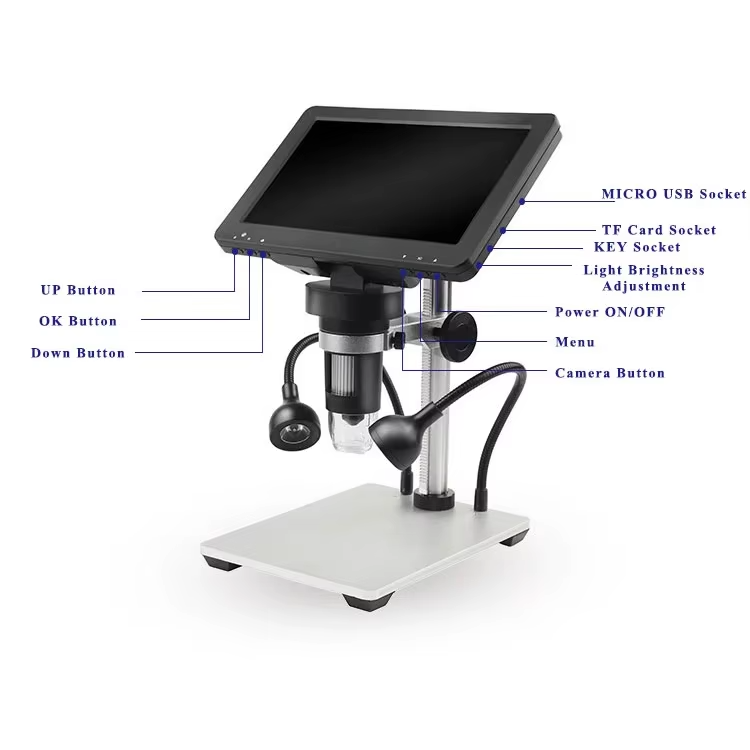Digital USB Stereo Microscope 1200X with 7" HD Display & LED Light