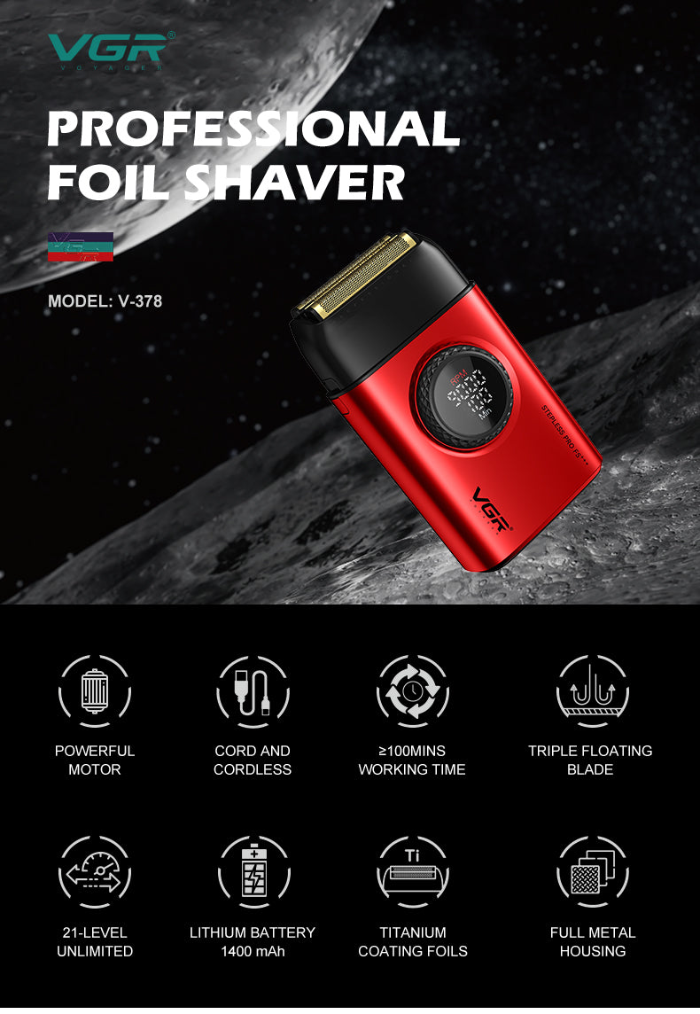 VGR V-378 Professional Electric Foil Shaver for Men – IPX5 Waterproof, USB Rechargeable