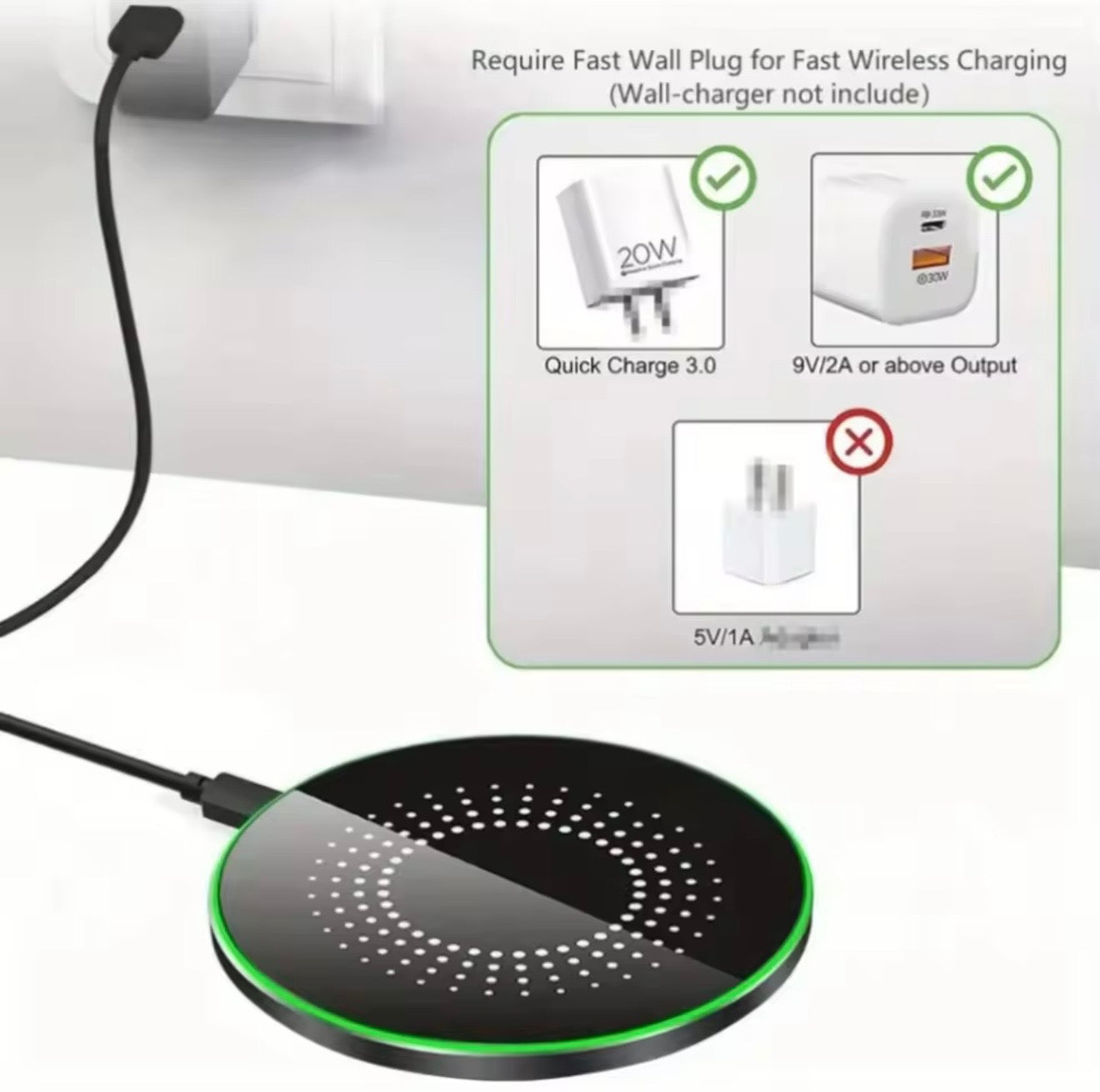 Desktop Wireless Fast Charger LED Light Pad For iPhone AirPods Watch Samsung