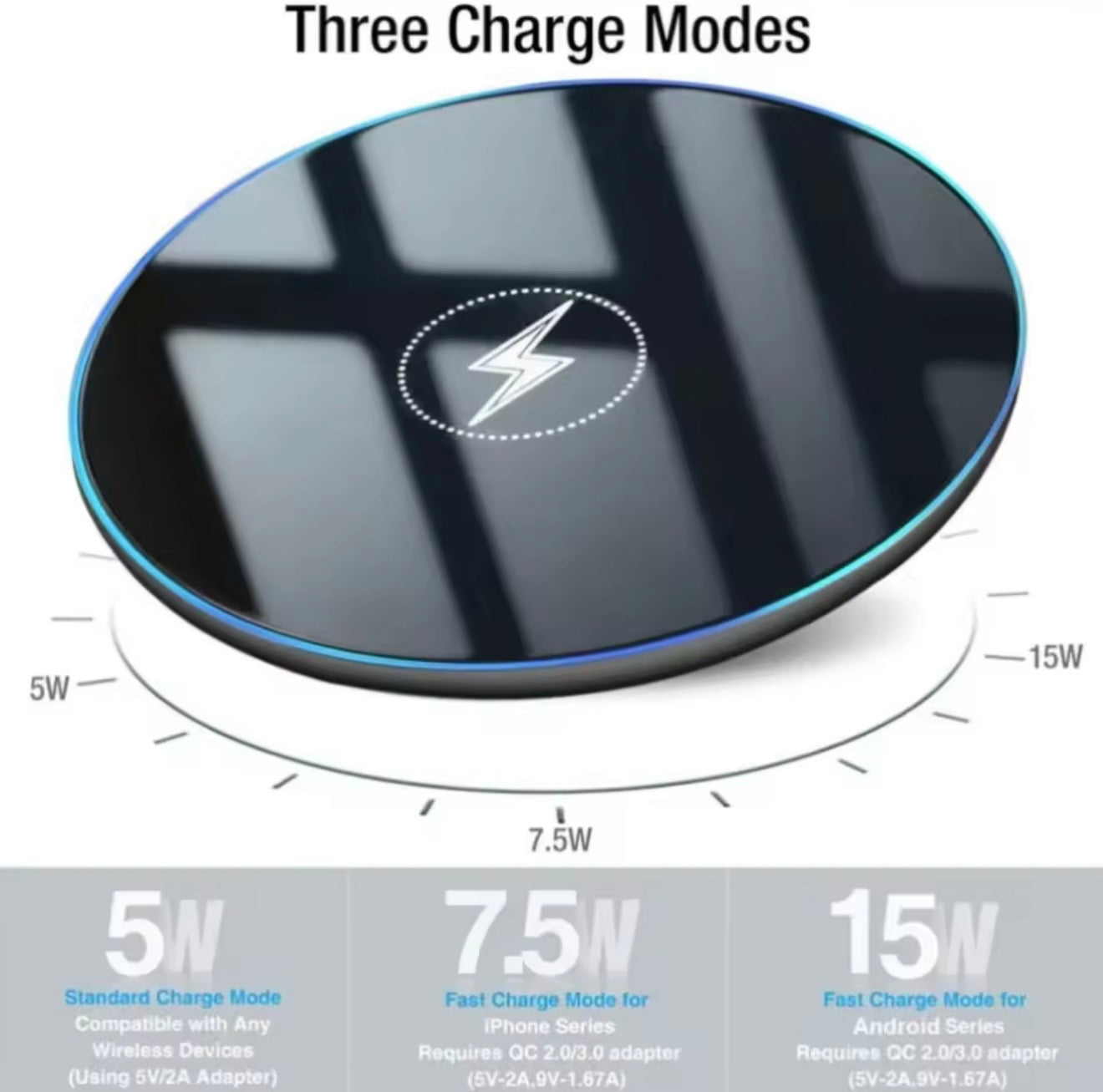Desktop Wireless Fast Charger LED Light Pad For iPhone AirPods Watch Samsung